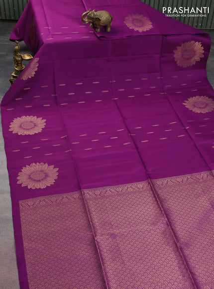Kanchipuram soft silk saree purple with allover zari woven buttas and zari woven floral butta border