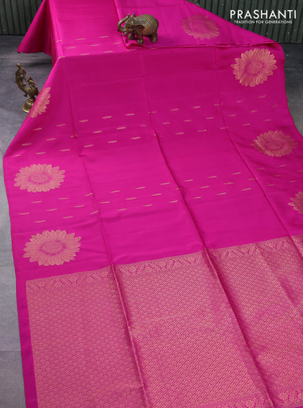 Kanchipuram soft silk saree pink with allover zari woven buttas and zari woven floral butta border