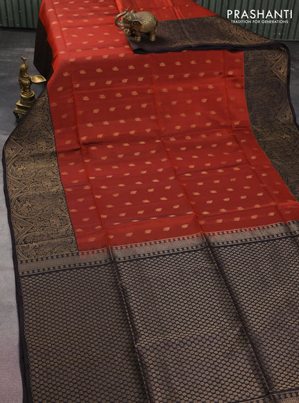 Kanchipuram soft silk saree rust shade and deep coffee brown with allover zari woven buttas and long zari woven border