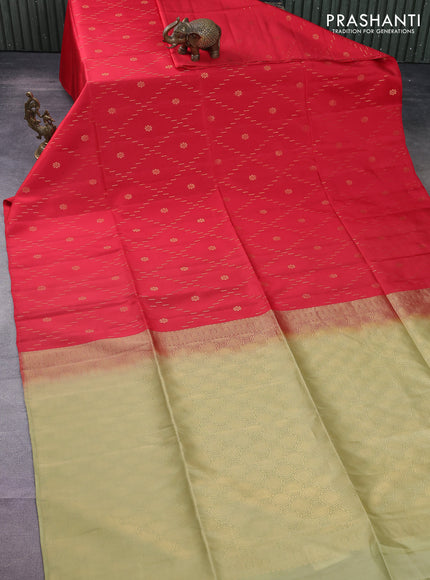 Kanchipuram soft silk saree red and pista green with allover zari weaves in borderless style