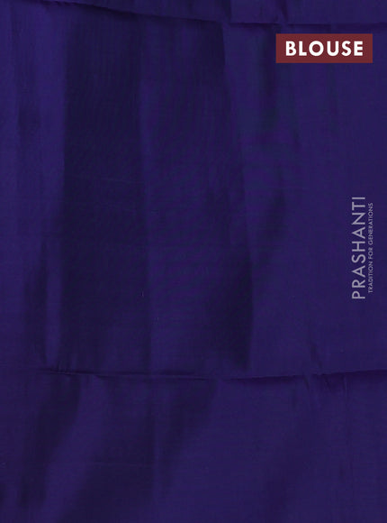 Kanchipuram soft silk saree red and blue with allover zari weaves in borderless style