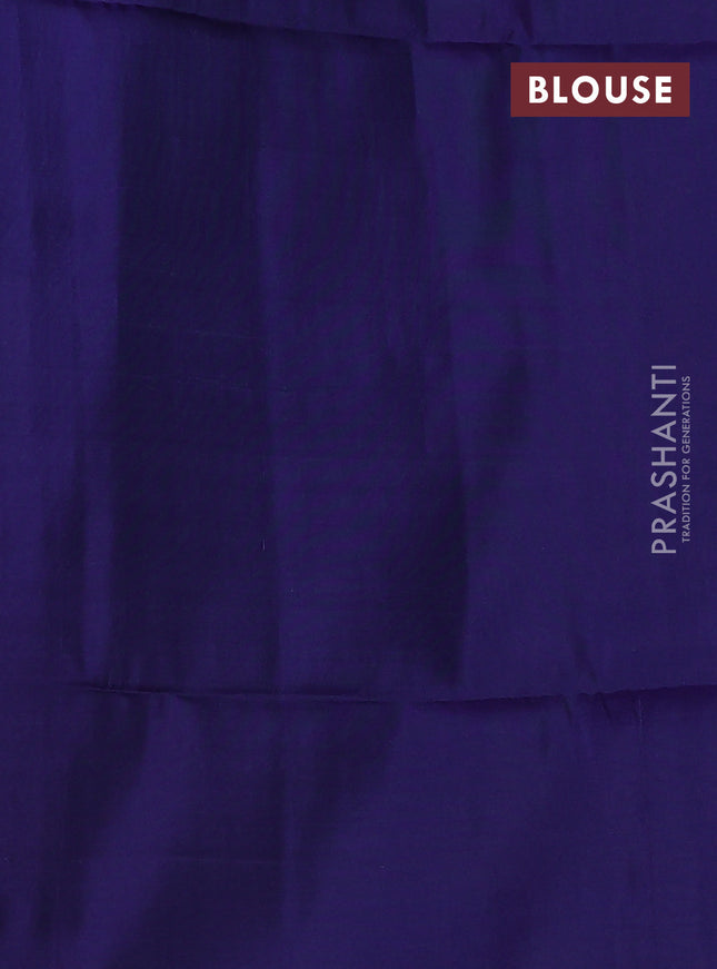 Kanchipuram soft silk saree red and blue with allover zari weaves in borderless style