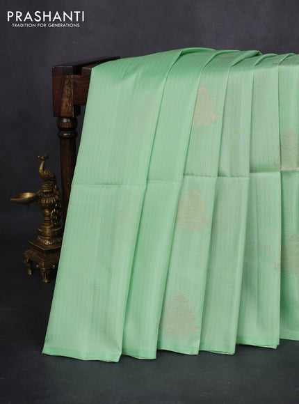 Kanchipuram soft silk saree teal green shade and bottle green with allover zari weaves in borderless style