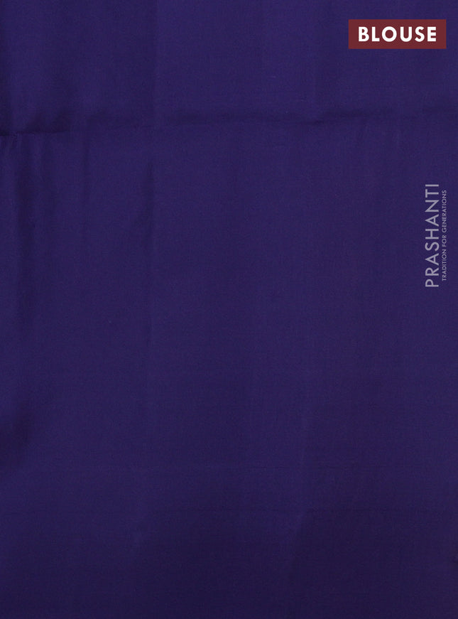 Kanchipuram soft silk saree dual shade of pinkish orange and dark blue with allover zari woven brocade weaves in borderless style