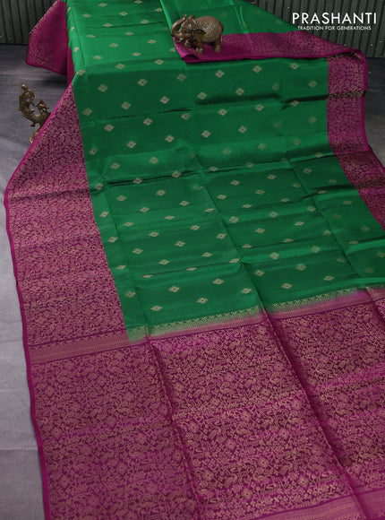 Kanchipuram soft silk saree green and purple with zari woven buttas and long zari woven border