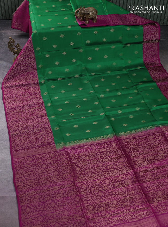 Kanchipuram soft silk saree green and purple with zari woven buttas and long zari woven border