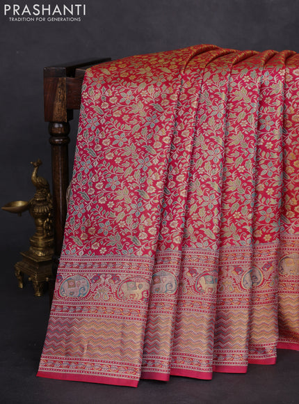 Pure kanchipuram silk saree pink with allover zari woven mina weaves and rich zari woven border
