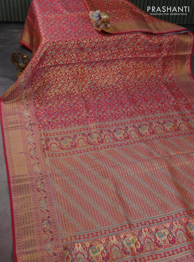 Pure kanchipuram silk saree pink with allover zari woven mina weaves and rich zari woven border
