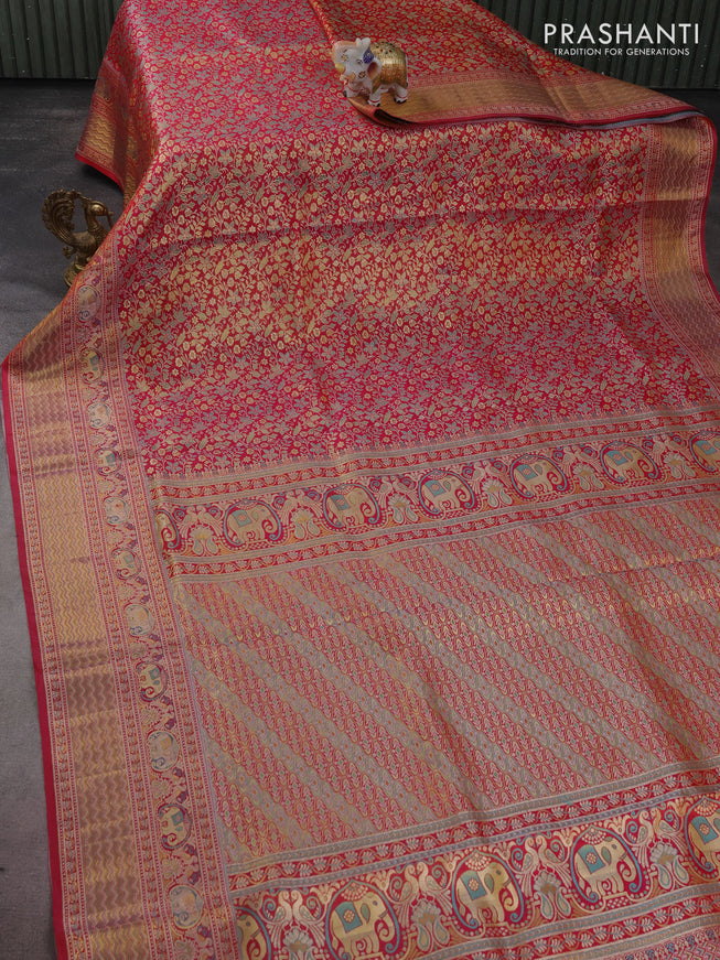 Pure kanchipuram silk saree pink with allover zari woven mina weaves and rich zari woven border