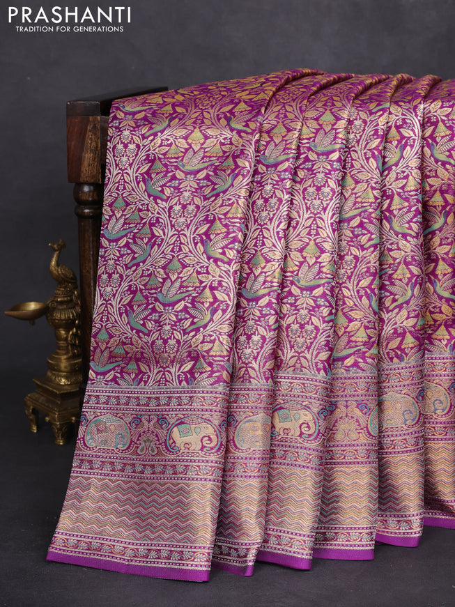 Pure kanchipuram silk saree purple with allover zari woven mina weaves and rich zari woven border