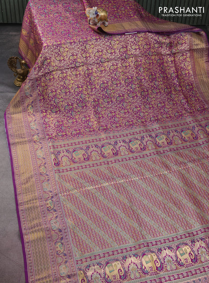 Pure kanchipuram silk saree purple with allover zari woven mina weaves and rich zari woven border