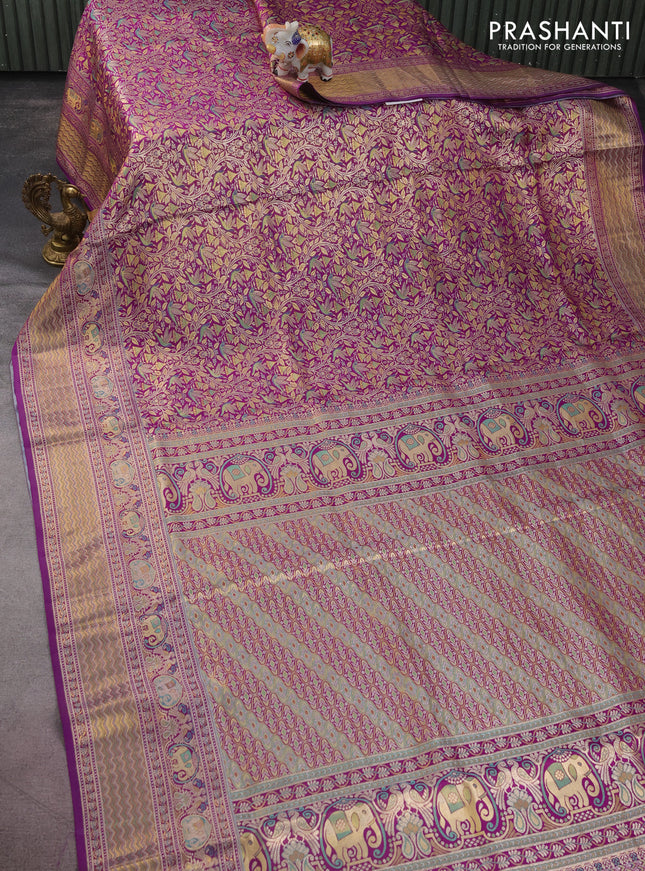 Pure kanchipuram silk saree purple with allover zari woven mina weaves and rich zari woven border