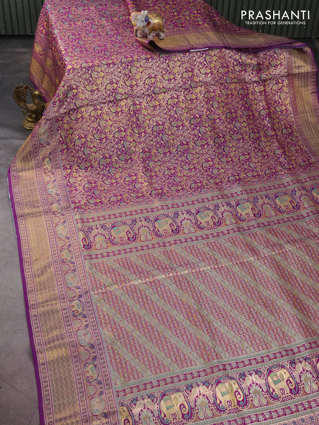 Pure kanchipuram silk saree purple with allover zari woven mina weaves and rich zari woven border