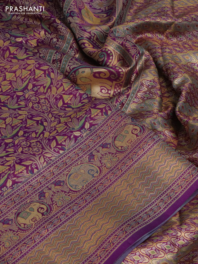 Pure kanchipuram silk saree purple with allover zari woven mina weaves and rich zari woven border