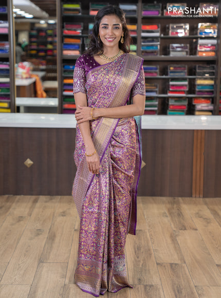 Pure kanchipuram silk saree purple with allover zari woven mina weaves and rich zari woven border
