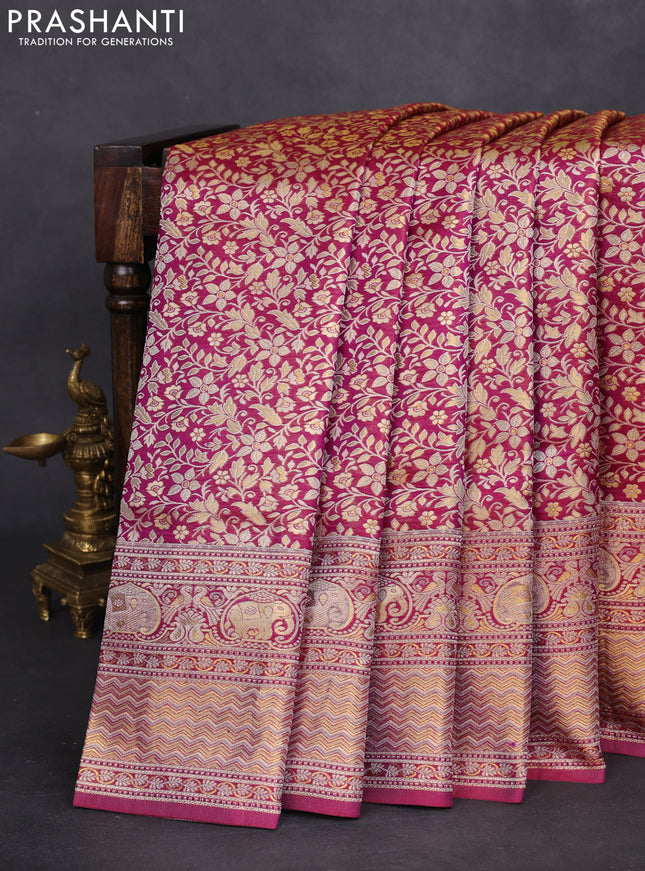 Pure kanchipuram silk saree dual shade of purple with allover zari woven mina weaves and rich zari woven border