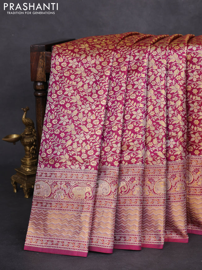 Pure kanchipuram silk saree dual shade of purple with allover zari woven mina weaves and rich zari woven border