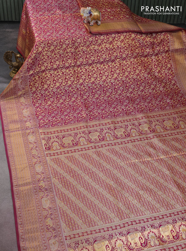 Pure kanchipuram silk saree dual shade of purple with allover zari woven mina weaves and rich zari woven border