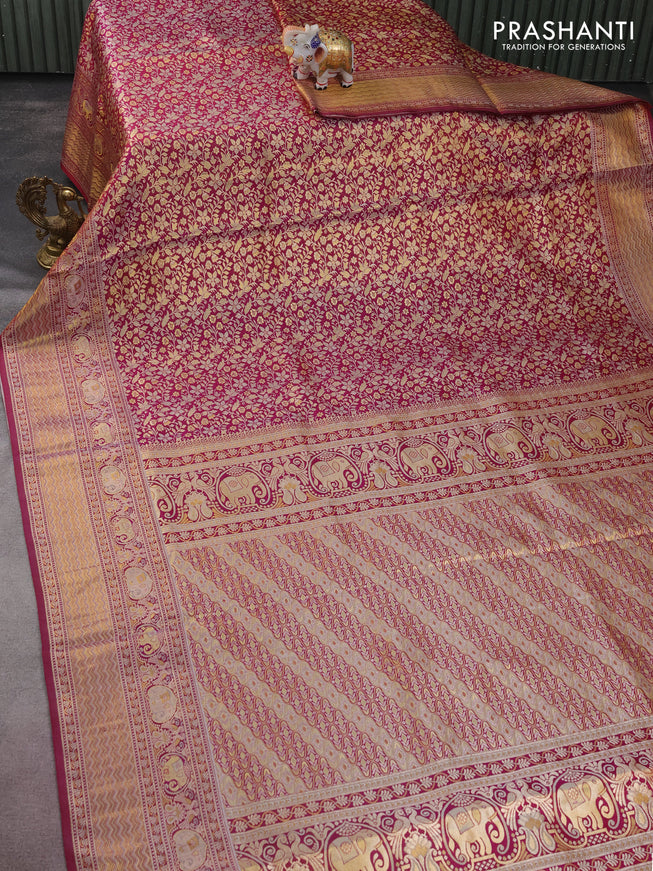 Pure kanchipuram silk saree dual shade of purple with allover zari woven mina weaves and rich zari woven border
