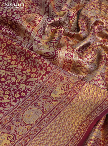 Pure kanchipuram silk saree dual shade of purple with allover zari woven mina weaves and rich zari woven border