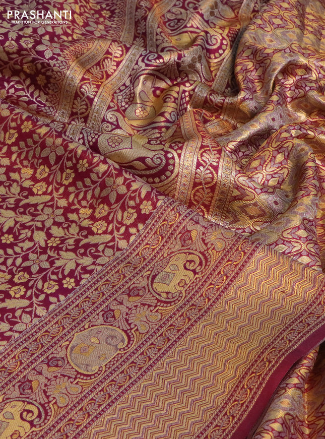 Pure kanchipuram silk saree dual shade of purple with allover zari woven mina weaves and rich zari woven border