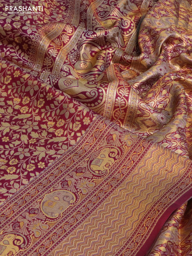 Pure kanchipuram silk saree dual shade of purple with allover zari woven mina weaves and rich zari woven border