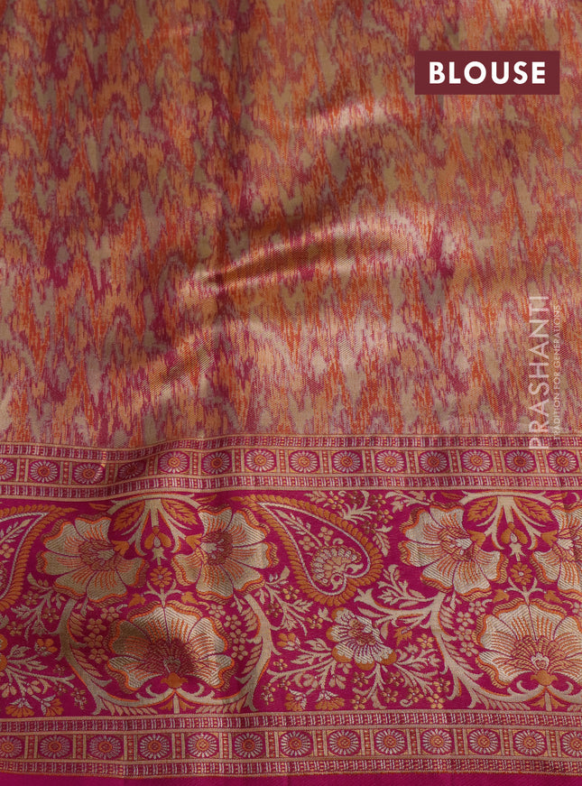Pure kanchipuram tissue silk saree orange and pink with allover zari woven mina weaves and rich zari woven border