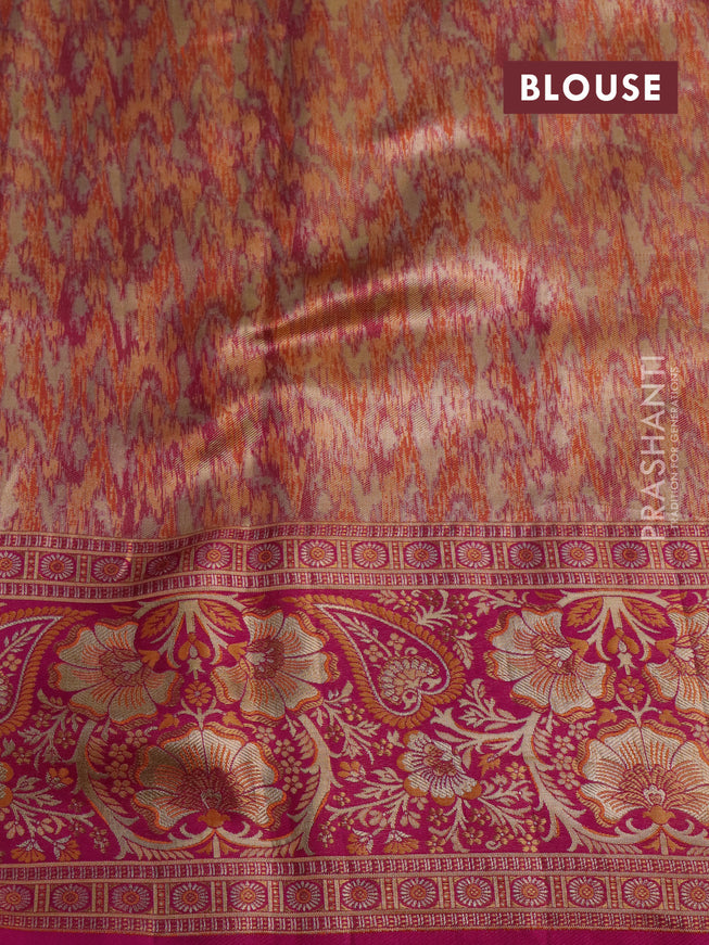 Pure kanchipuram tissue silk saree orange and pink with allover zari woven mina weaves and rich zari woven border