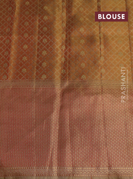 Pure kanchipuram tissue silk saree dual shade of lavender and red with allover zari weaves and rich elephant design mina border