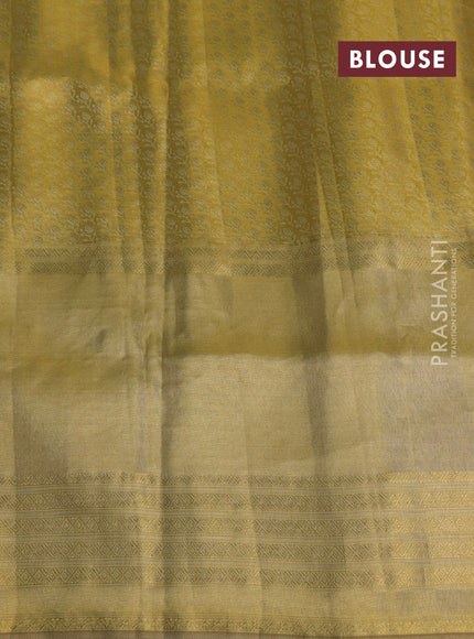 Pure kanchipuram tissue silk saree gold and red with allover zari weaves and floral design butta border