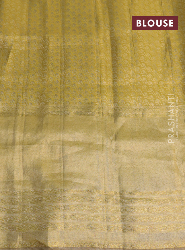 Pure kanchipuram tissue silk saree gold and maroon with allover zari weaves and floral design butta border