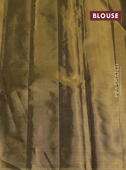 Pure kanchipuram tissue silk saree gold and navy blue with floral design motif and long rich floral design border