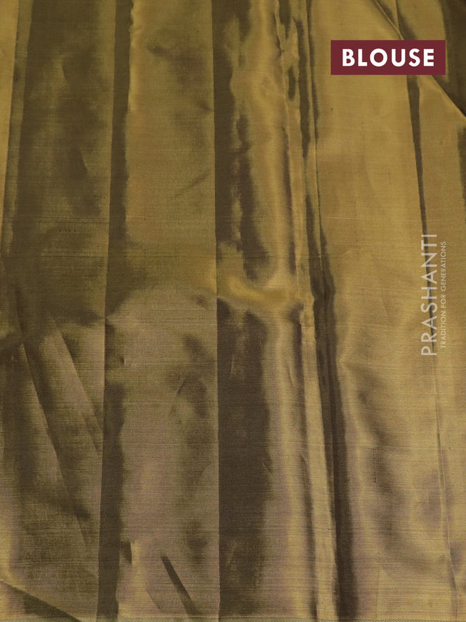 Pure kanchipuram tissue silk saree gold and navy blue with floral design motif and long rich floral design border