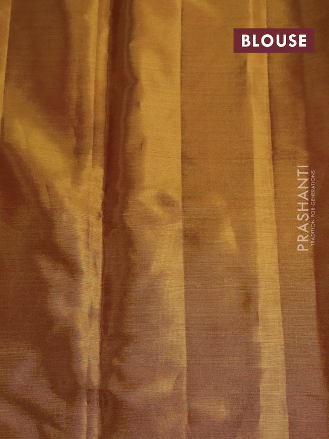 Pure kanchipuram tissue silk saree gold and maroon with floral design motif and long rich floral design border