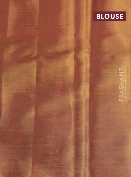 Pure kanchipuram tissue silk saree gold and peach pink with floral design motif and long rich floral design border