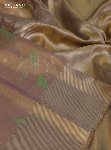 Pure kanchipuram tissue silk saree dual shade of pastel lavender with allover rich pichwai design weaving and zari woven border