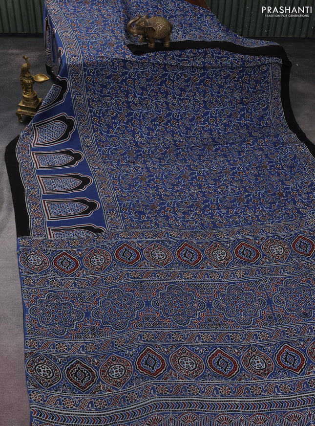 Modal silk saree blue and black with allover ajrakh prints and printed border