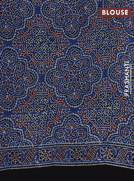 Modal silk saree blue and black with allover ajrakh prints and printed border