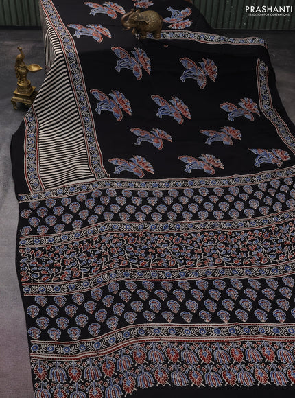 Modal silk saree black with ajrakh butta prints and printed border