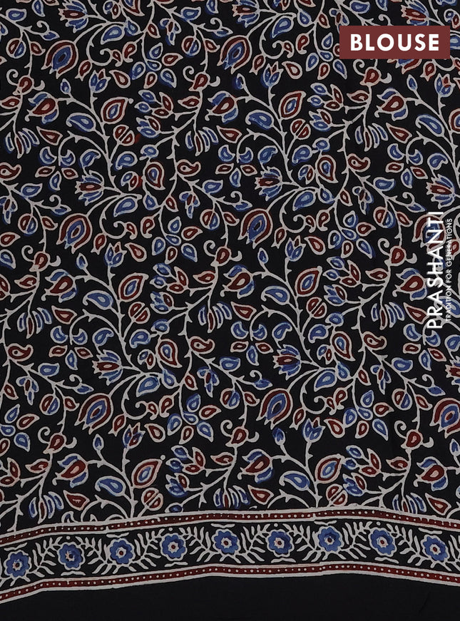 Modal silk saree black with ajrakh butta prints and printed border
