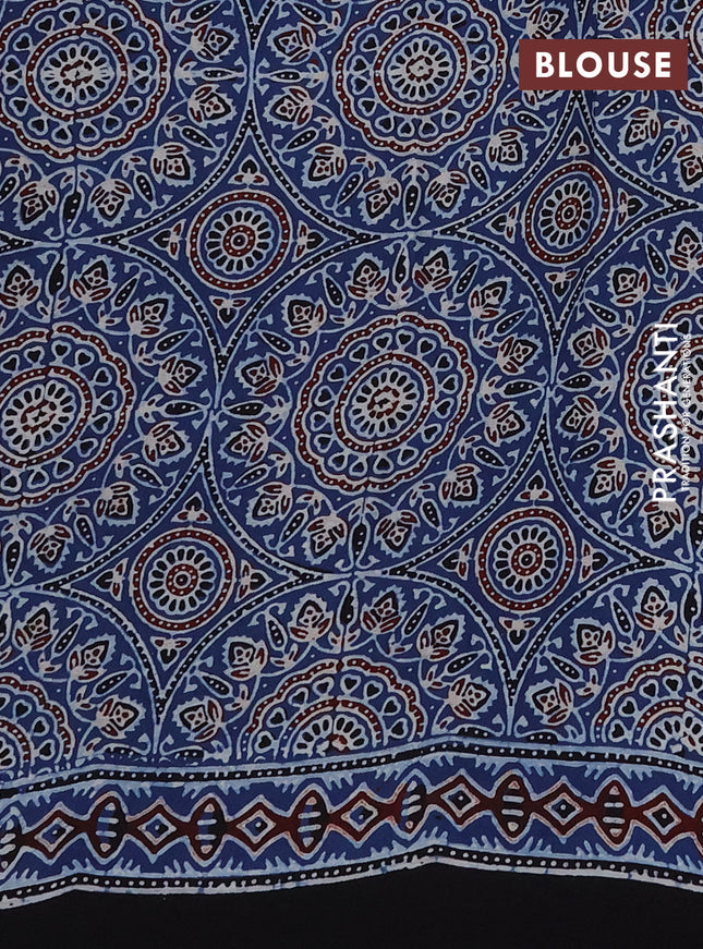 Modal silk saree blue and black with allover ajrakh prints and printed border