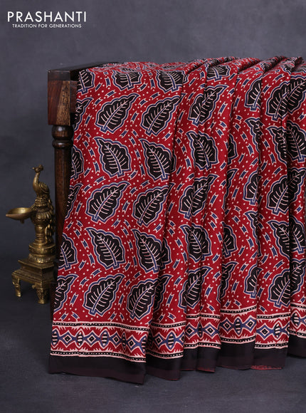 Modal silk saree maroon and black with allover ajrakh prints and printed border