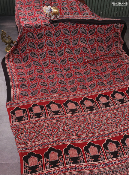 Modal silk saree maroon and black with allover ajrakh prints and printed border