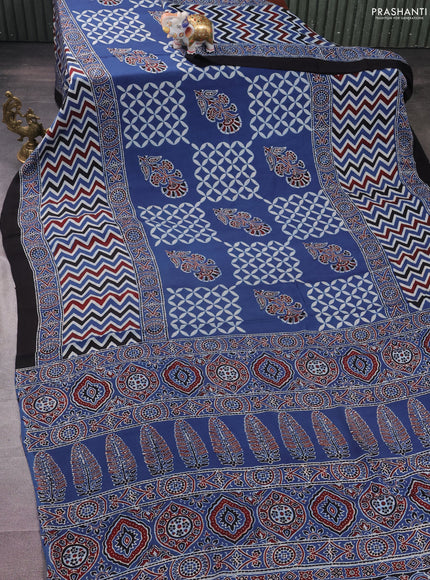 Modal silk saree blue and black with allover ajrakh prints and printed border