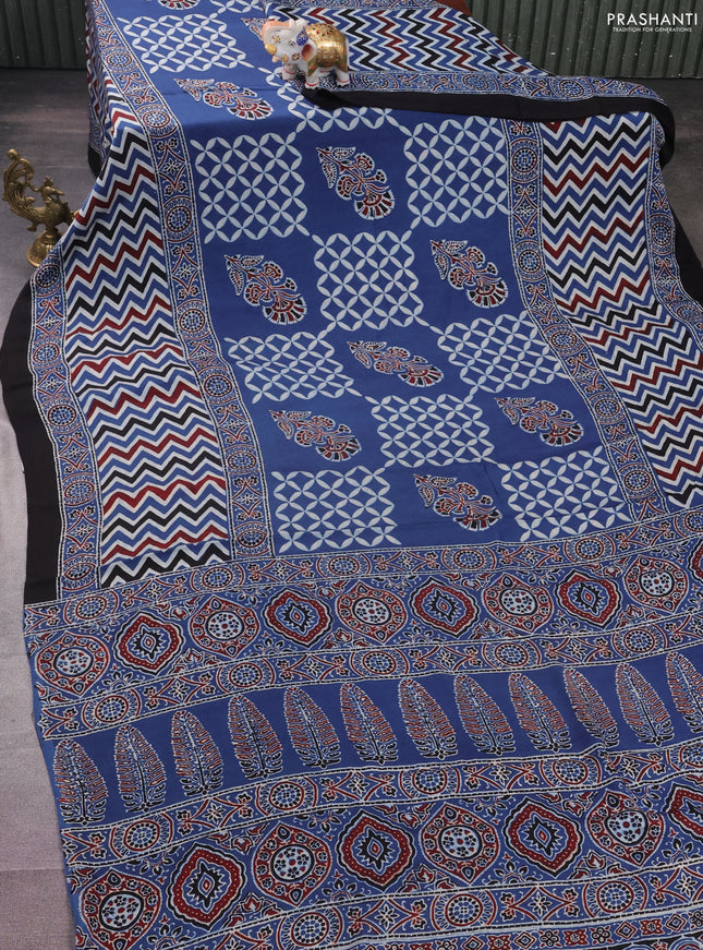 Modal silk saree blue and black with allover ajrakh prints and printed border