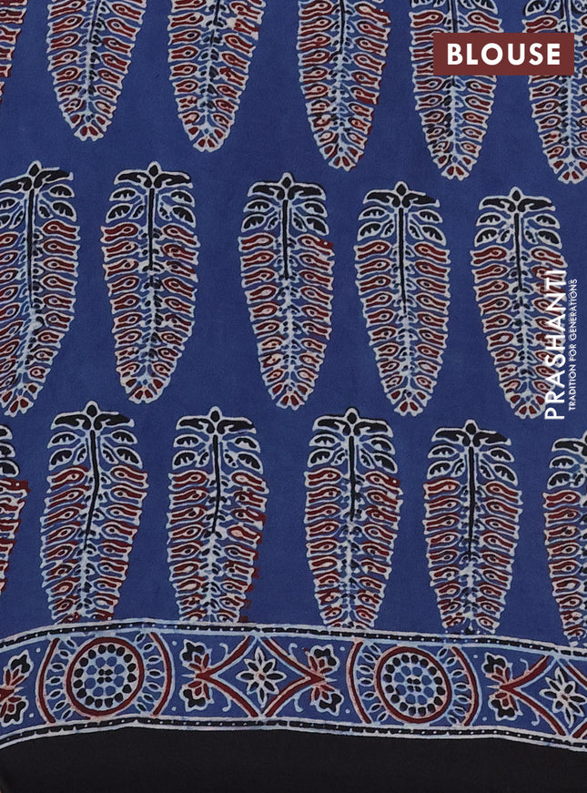Modal silk saree blue and black with allover ajrakh prints and printed border