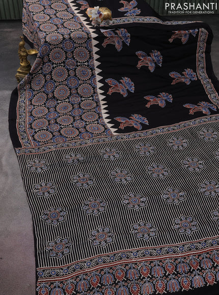 Modal silk saree black with ajrakh butta prints and printed border
