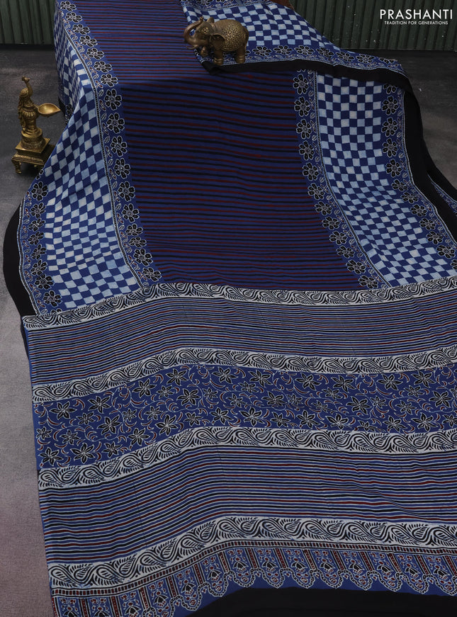 Modal silk saree blue and black with allover ajrakh prints and printed border