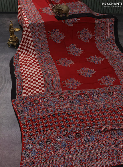 Modal silk saree maroon and black with ajrakh butta prints and printed border