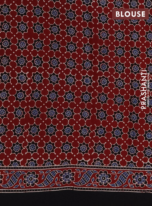 Modal silk saree maroon and black with ajrakh butta prints and printed border
